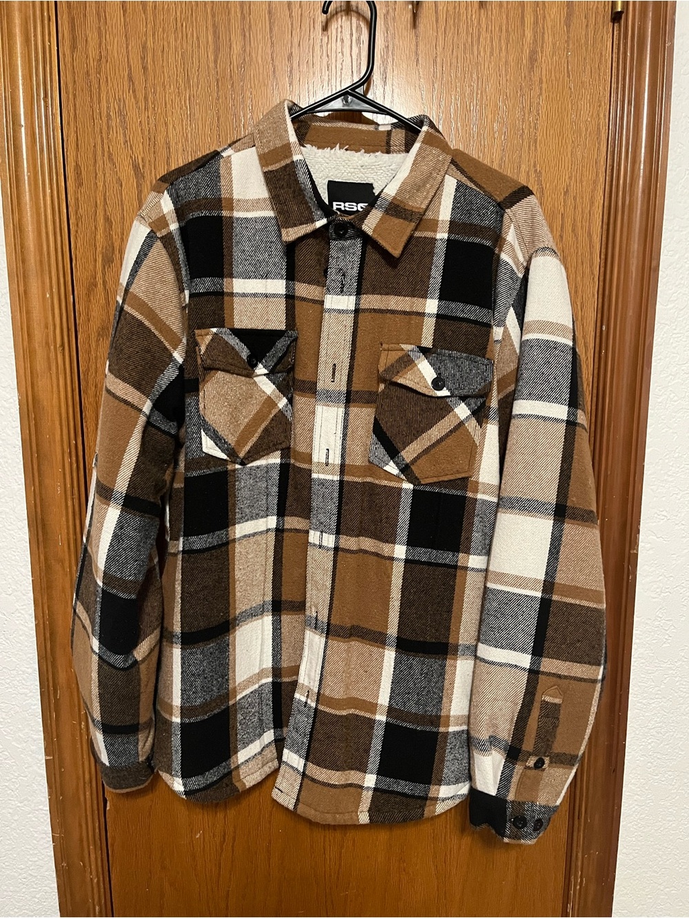 RSQ Brown Plaid Sherpa Flannel Jacket Medium